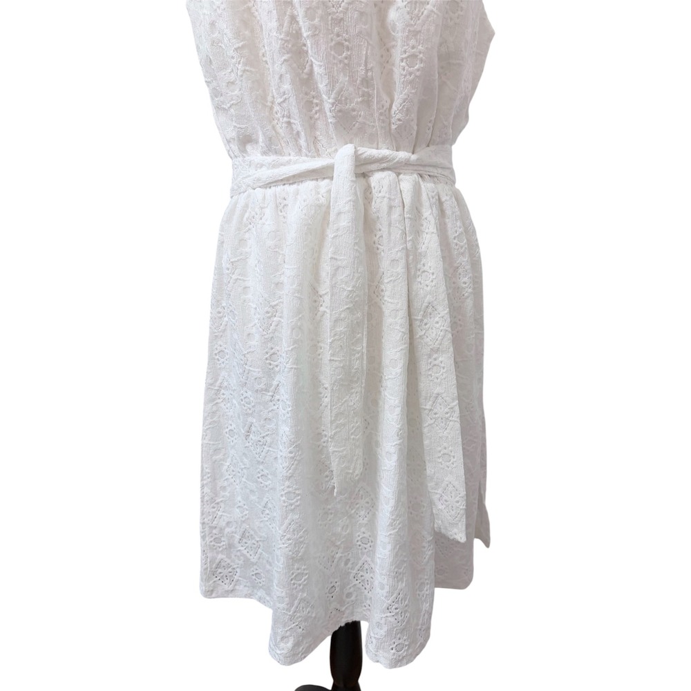White Eyelet Lace Size Large Halter Neck Tie Waist Dress Summer Cottagecore - Picture 3 of 9